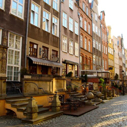 Ulica Mariacka, situata nel cuore del centro storico di Danzica (Gdańsk), in Polonia. agenzia viaggi bra