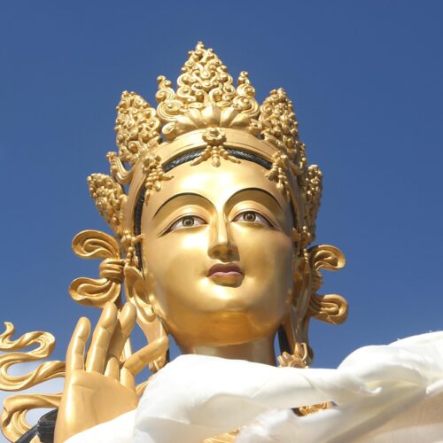 divinità femminili o Bodhisattva che circondano il monumentale complesso del Buddha Dordenma a Thimphu viaggi organizzati in pullman da torino