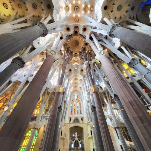 Viaggi di Gruppo e Organizzati Sagrada Família, dove le colonne progettate da Gaudí si ramificano verso l'alto come alberi
